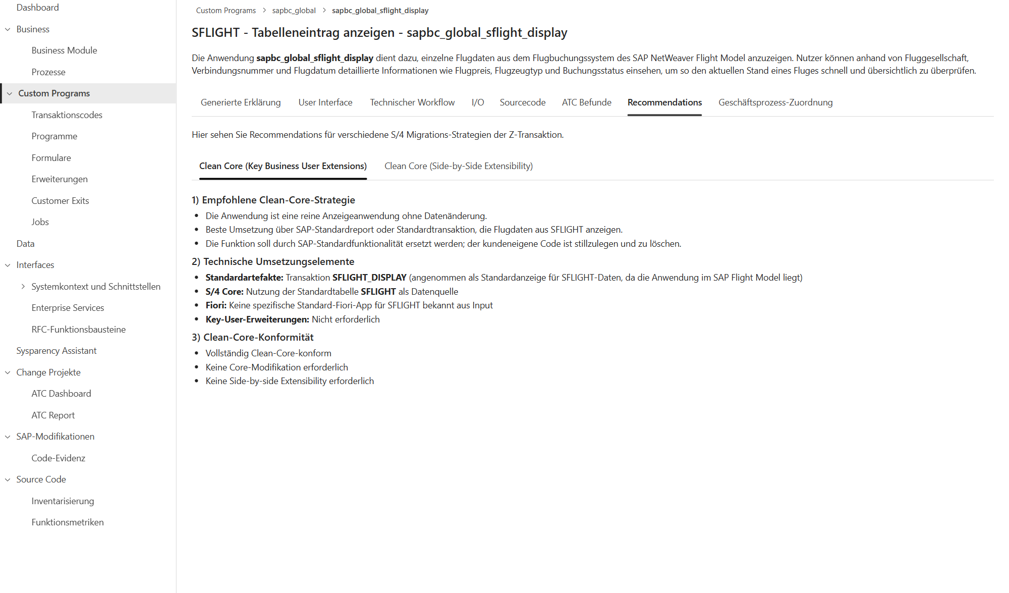 Clean-Core-Empfehlung für ein Programm