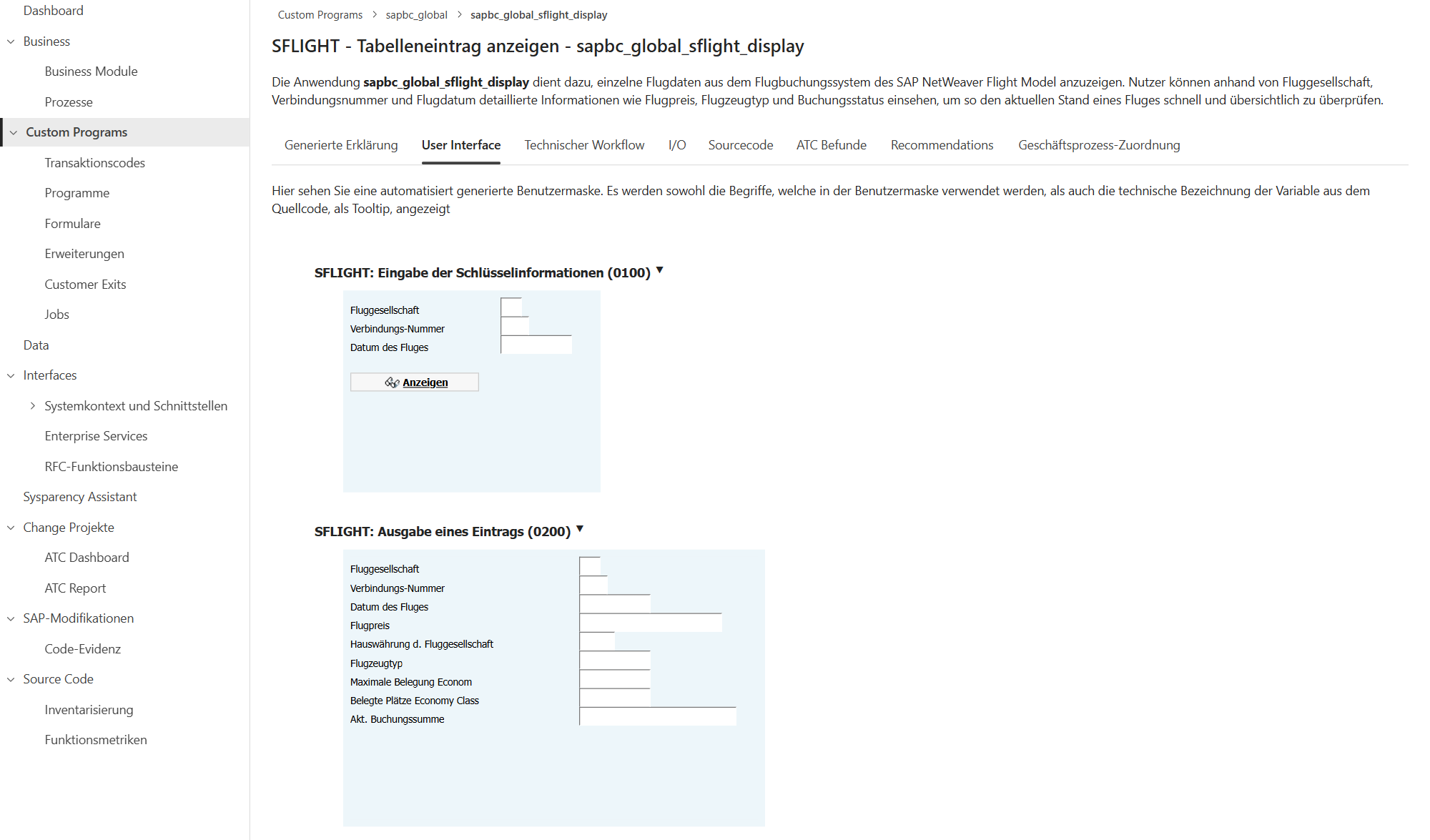 Zwei Dynpros eines Anzeigeprogramms im Originallayout